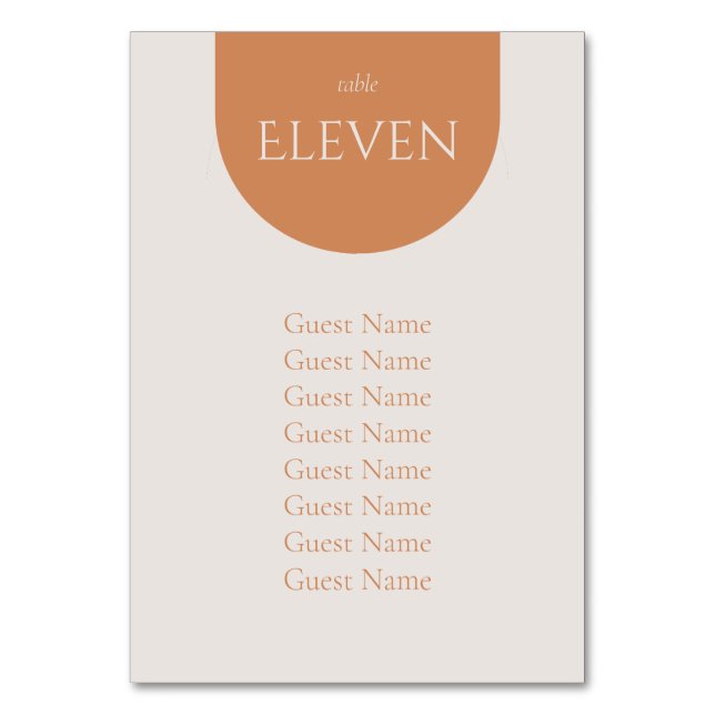 Terracotta Fall Modern Wedding Table Seating Chart Table Number (Front)