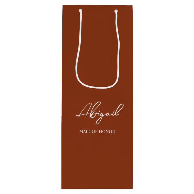 Terracotta Fall Personalised Name Wedding Party Wine Gift Bag (Front)