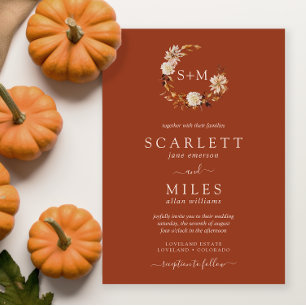 Terracotta Fall Terracotta Monogram Wreath Wedding Invitation