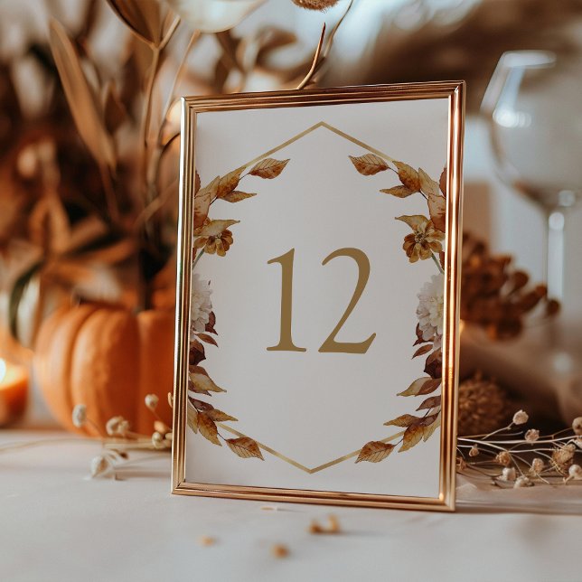 Terracotta Fall Watercolor Leaves Wedding Table Number (Terracotta Copper Fall Watercolor Leaves Wedding Table Number by Painted Paperie
)