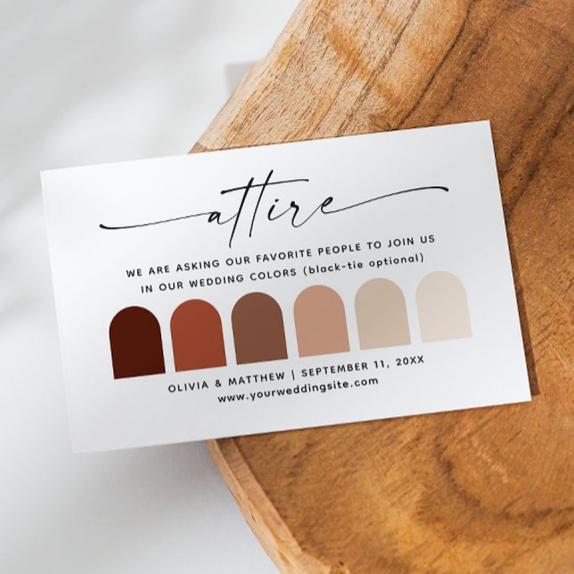 Terracotta fall wedding attire dress code palette enclosure card (Creator Uploaded)
