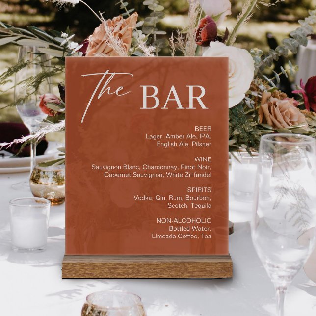 Terracotta Fall Wedding Bar  Acrylic Sign (Creator Uploaded)