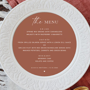 Terracotta Fall Wedding   Elegant Minimalist Round Menu