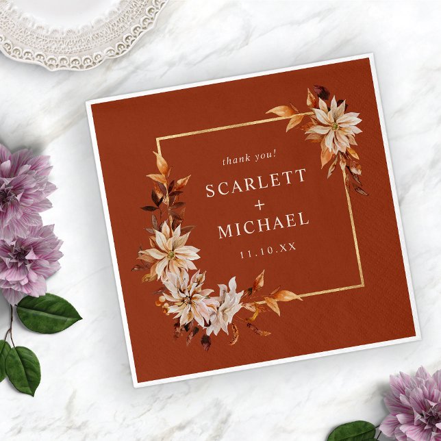 Terracotta Fall Wedding Napkins (Elegant Terracotta Fall Floral Table Decor Wedding Napkins by Painted Paperie
)