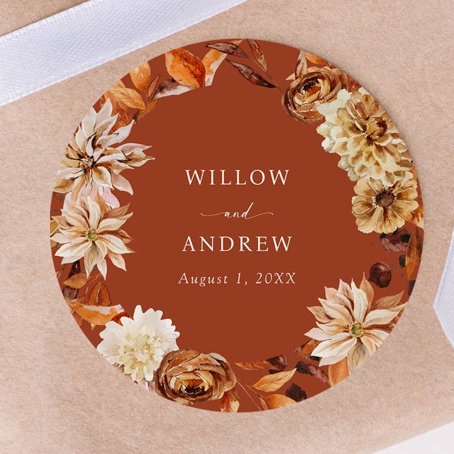Terracotta Fall Wedding Sticker (Terracotta Fall Floral Wedding Sticker by Painted Paperie
)