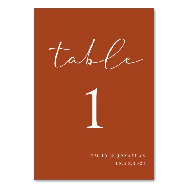 Terracotta Fall Wedding Table Number (Front)