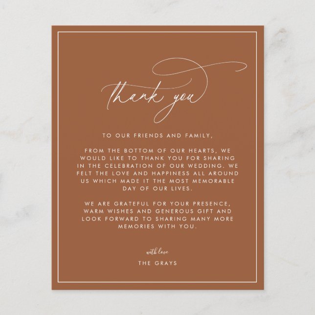 Terracotta Fall Wedding Thank You Card (Front)