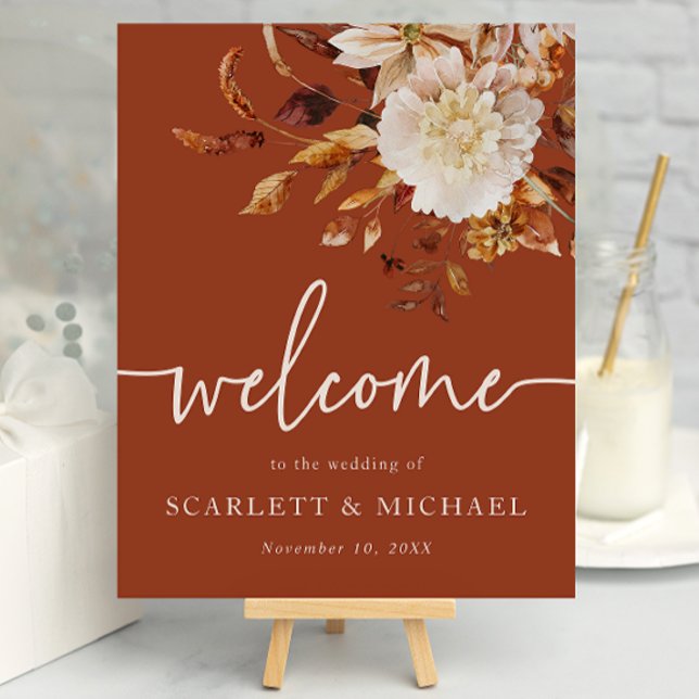 Terracotta Fall Welcome Poster (Terracotta Fall Floral Welcome Sign Poster by Painted Paperie
)