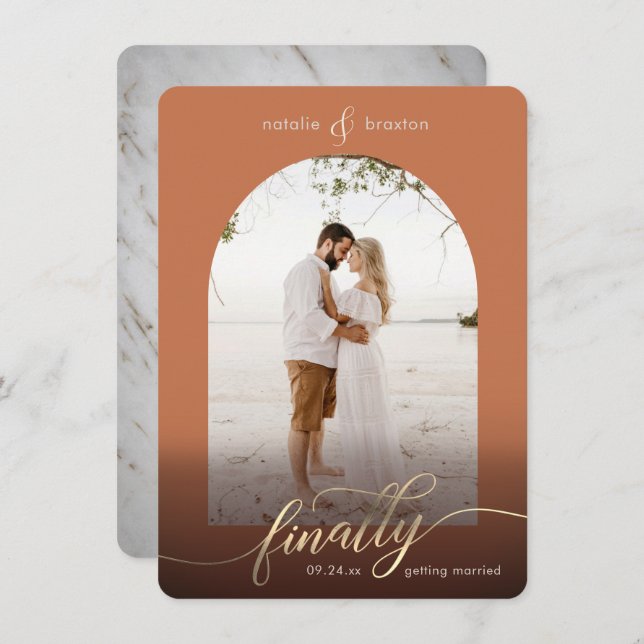 Terracotta Finally Getting Married & Window Photo Save The Date (Front/Back)