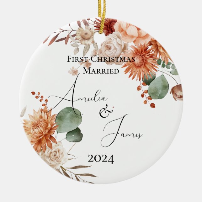  Terracotta First Christmas Married Ceramic Ornament (Front)
