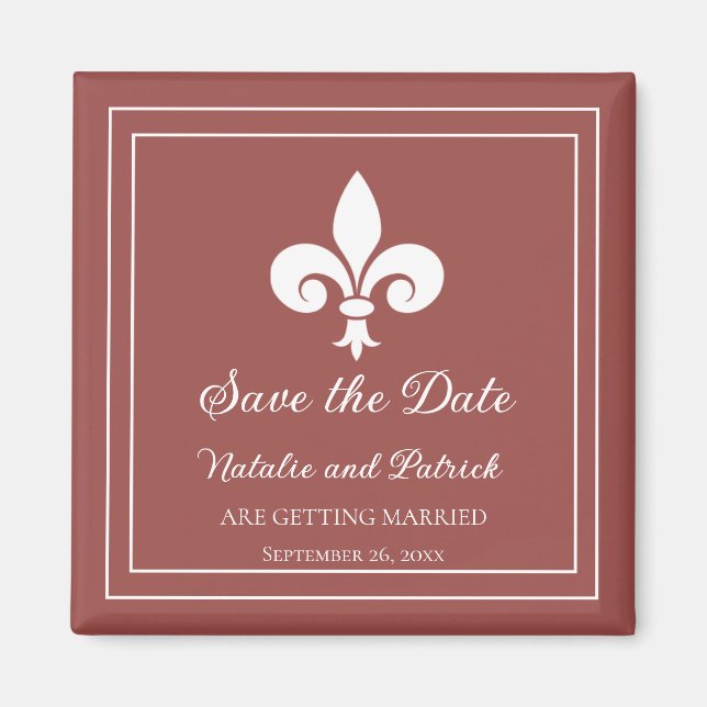 Terracotta Fleur de Lis Save the Date Magnet (Front)