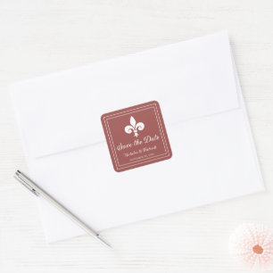 Terracotta Fleur de Lis Save the Date Stickers