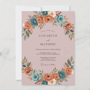 Terracotta Floral Arch Flourish Wedding Invitation
