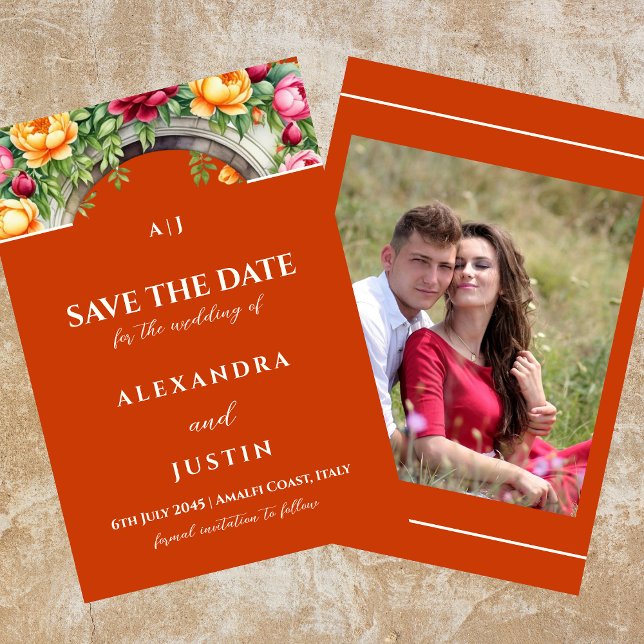 Terracotta Floral Arch Save the Date Photo Invitation (Creator Uploaded)