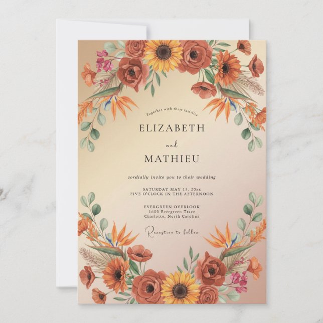 Terracotta Floral Archway Wedding Invitation (Front)