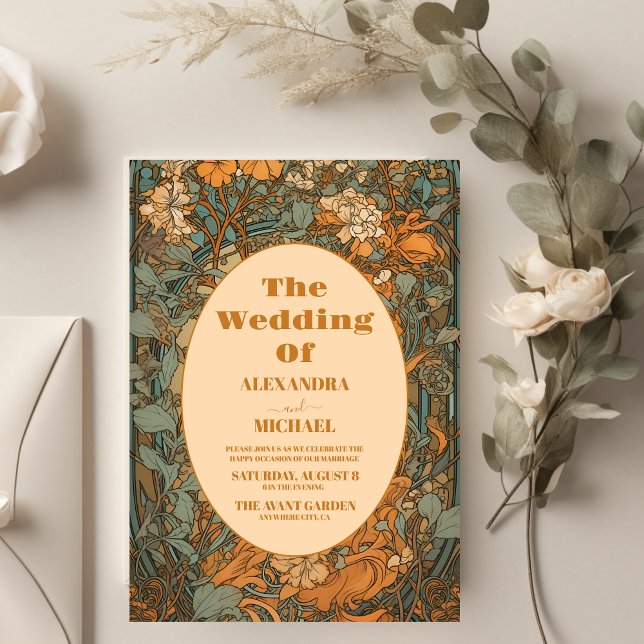 Terracotta Floral Art Nouveau Wedding Invitation (Creator Uploaded)