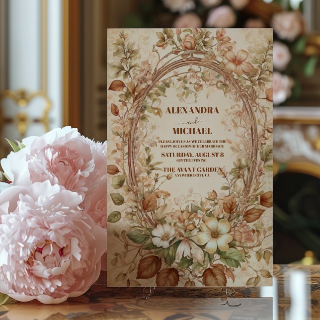 Terracotta Floral Art Nouveau  Wedding  Invitation (Creator Uploaded)