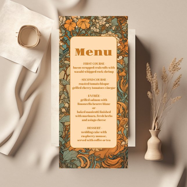 Terracotta Floral Art Nouveau Wedding Menu (Creator Uploaded)