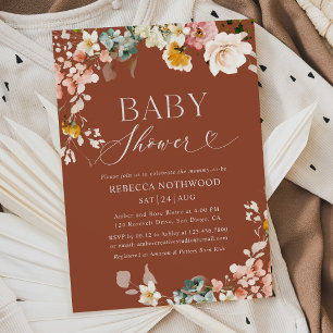 Terracotta Floral Baby Shower Invitation