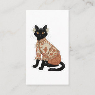 Terracotta Floral Black Cat Greeting Card