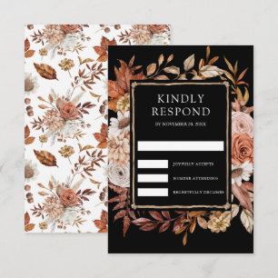 Terracotta Floral Black Wedding RSVP Card