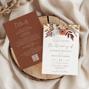 Terracotta Floral Boho Autumn All In One Wedding Invitation