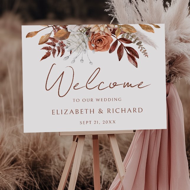 Terracotta Floral Boho Autumn Wedding Welcome Poster (Creator Uploaded)