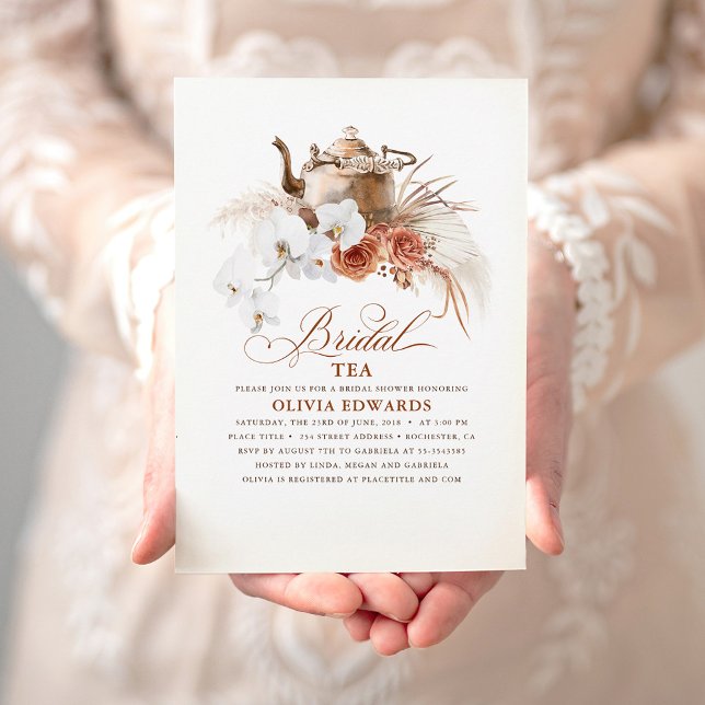 Terracotta Floral Boho Bridal Shower Tea Party Invitation (Creator Uploaded)