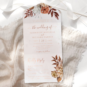 Terracotta Floral Boho Fall Foliage Wedding All In One Invitation