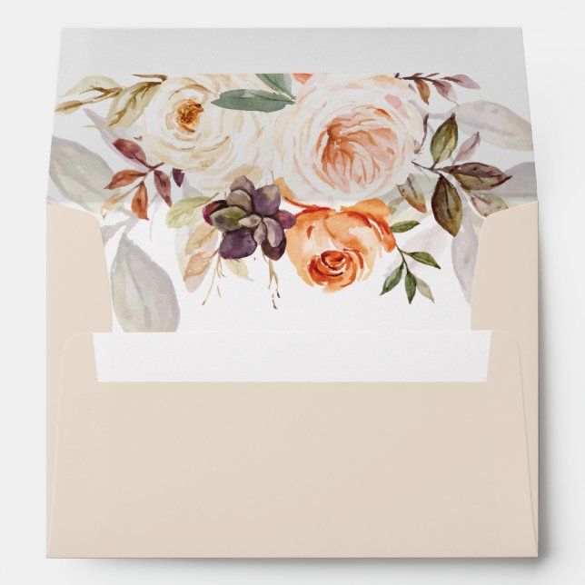Terracotta Floral Boho Fall Wedding Return Address Envelope (Back (Bottom))