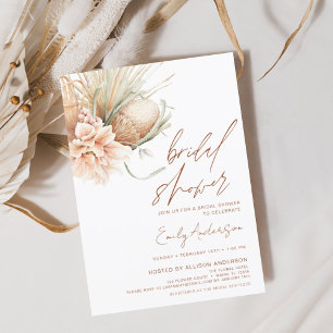 Terracotta Floral Boho Pampas Grass Bridal Shower  Invitation