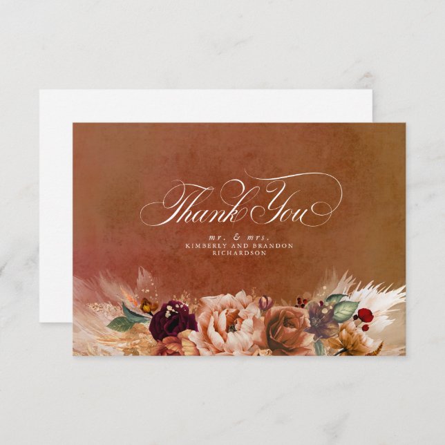 Terracotta Floral Boho Small Wedding Thank You (Front/Back)