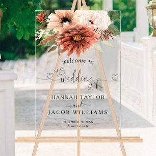 Terracotta Floral Boho Wedding Welcome Acrylic Sign