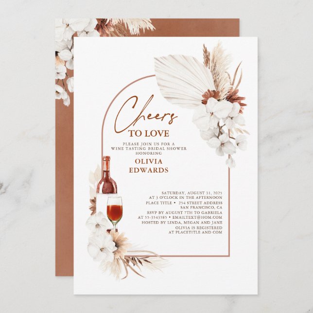 Terracotta Floral Boho Wine Tasting Bridal Shower Invitation (Front/Back)