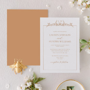Terracotta Floral Border Monogram Wedding Invitation