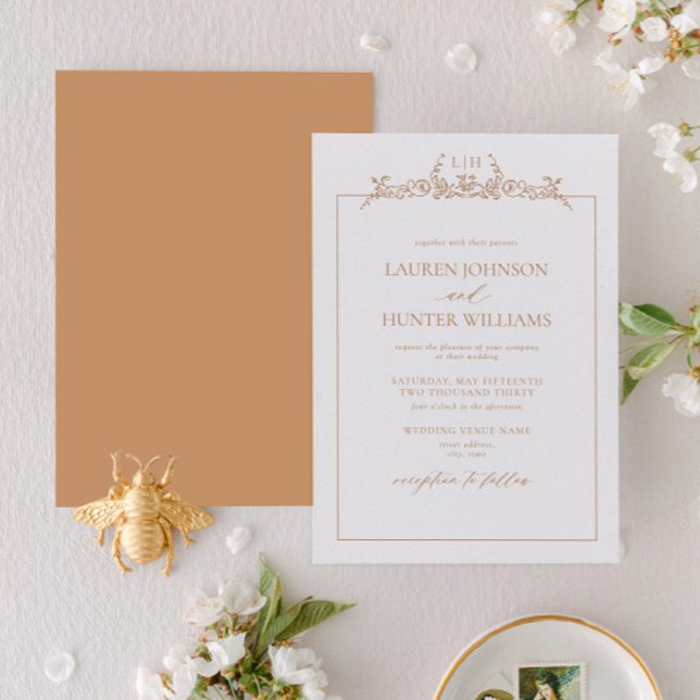 Terracotta Floral Border Monogram Wedding Invitation (Creator Uploaded)