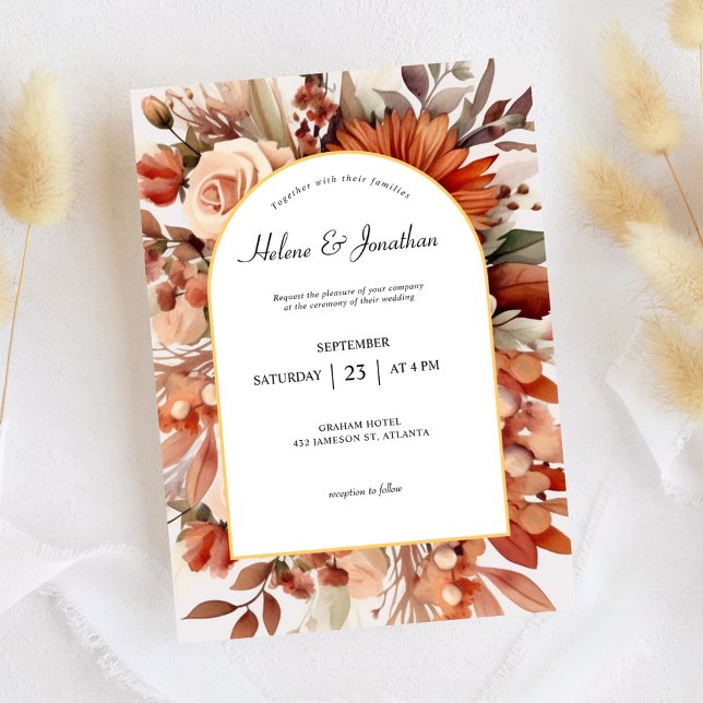 Terracotta Floral Botanical Elegant Wedding Invitation (Creator Uploaded)