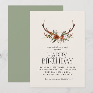 Terracotta floral botanical stag modern rustic inv invitation