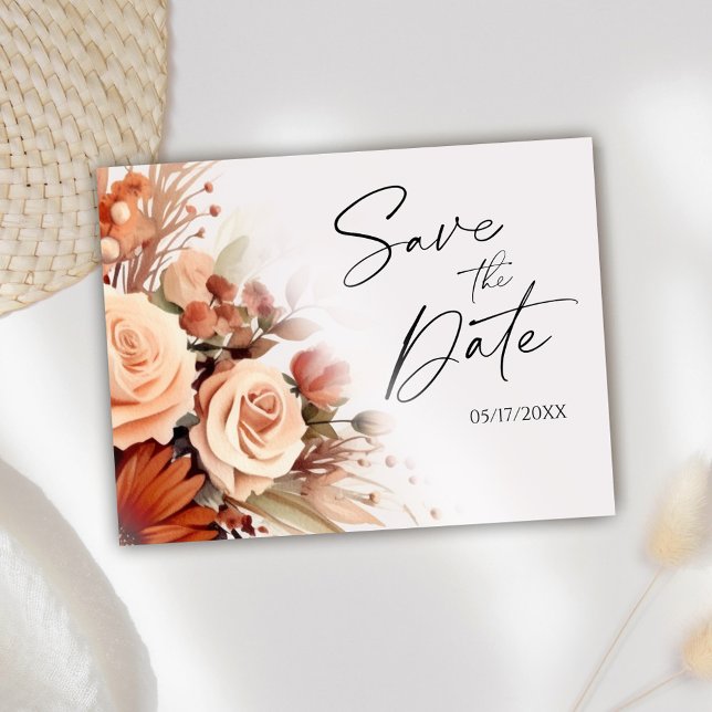 Terracotta Floral Botanical Wedding Save The Date Announcement Postcard (Creator Uploaded)
