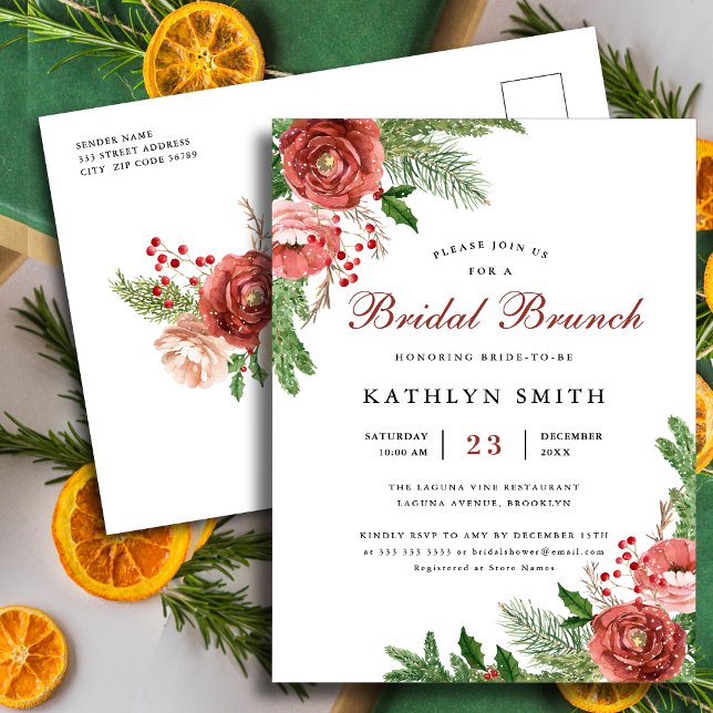 Terracotta Floral Bough Foliage Bridal Brunch Invitation Postcard (Creator Uploaded)