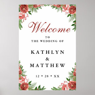 Terracotta Floral Bough Winter Wedding Welcome Poster