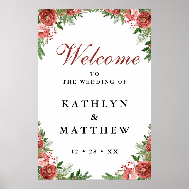 Terracotta Floral Bough Winter Wedding Welcome     Poster (Front)