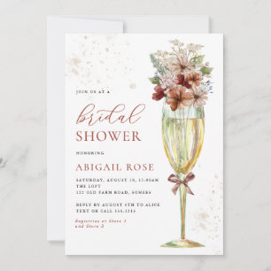 Terracotta Floral Bridal Showe Gold Champagne Invitation