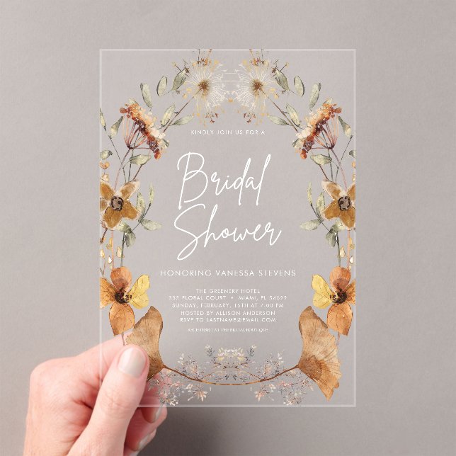 Terracotta Floral  Bridal Shower  Acrylic Invitations (Insitu (Handheld))
