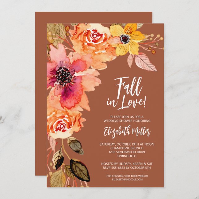 Terracotta Floral Bridal Shower Invitations (Front/Back)