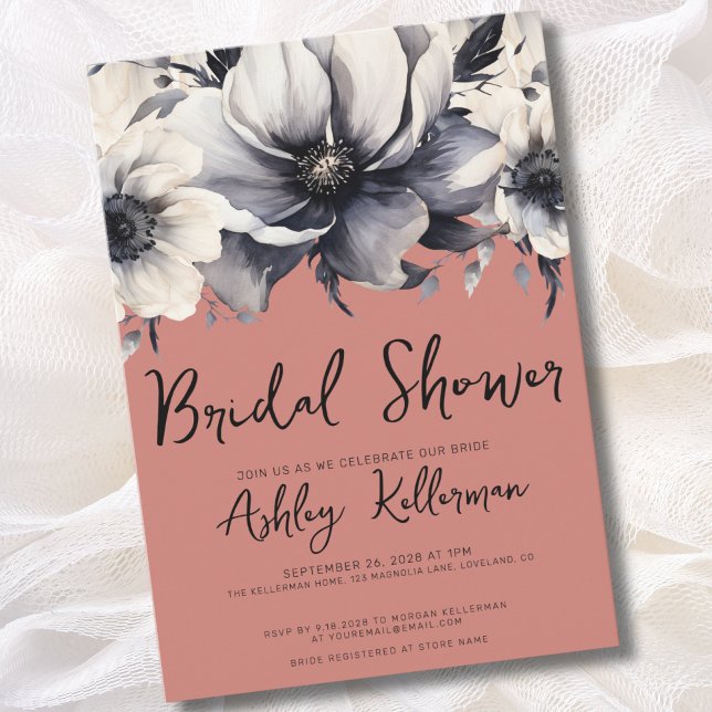 Terracotta Floral Bridal Shower Party Invitation (Watercolor Floral Terracotta Bridal Shower Party Invitation)