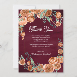 Terracotta Floral Burgundy Wedding Thank You Card
