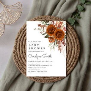 Terracotta Floral Burnt Orange Boho Baby Shower Invitation
