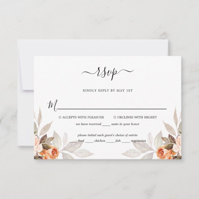 Terracotta Floral Burnt Orange Boho Fall Wedding RSVP Card (Front)