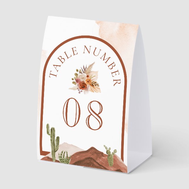 Terracotta Floral Cactus Wedding Table Number (Front)